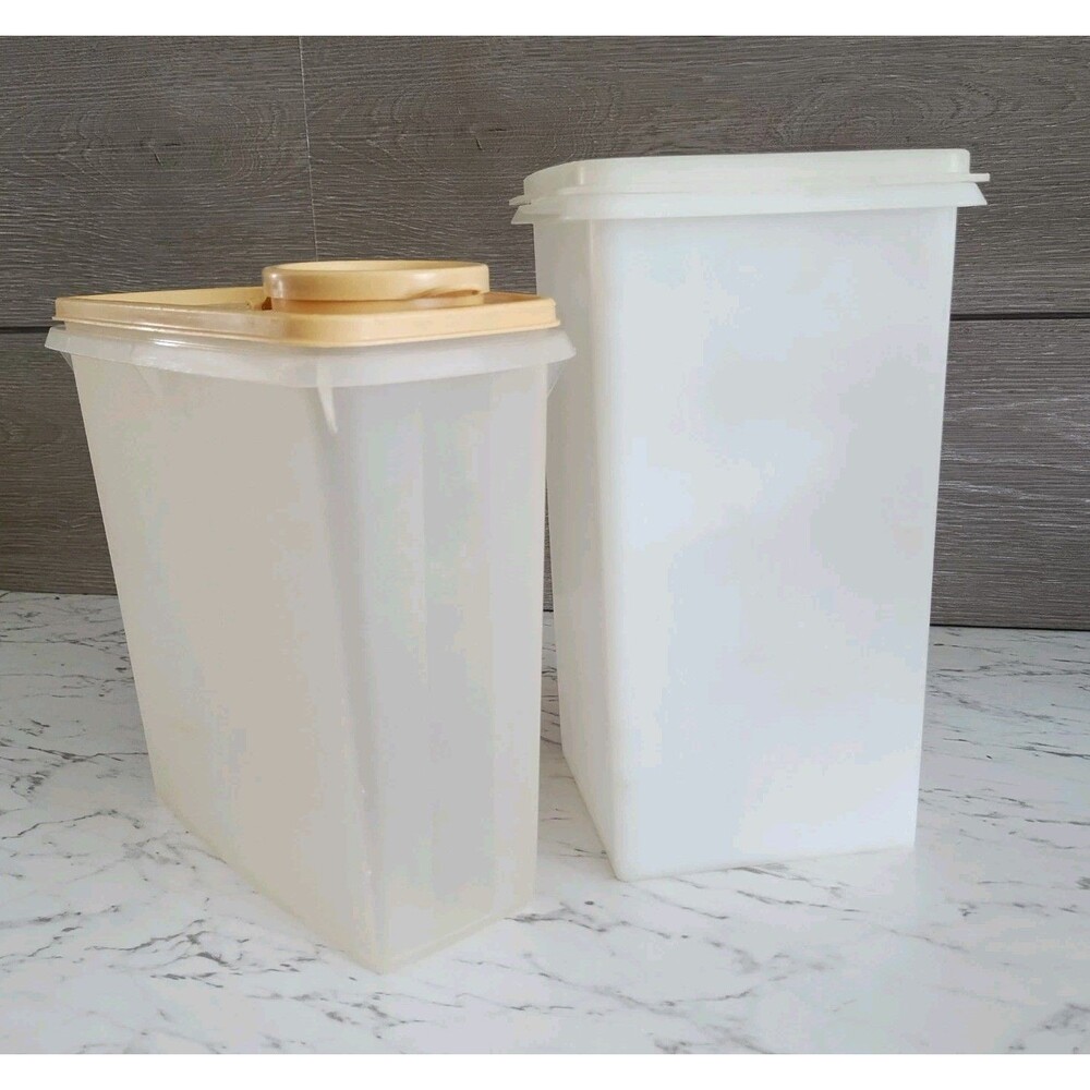 Tupperware Vintage 469-14 Cereal Keeper Tan Flip Top & Clear Saltine Keeper